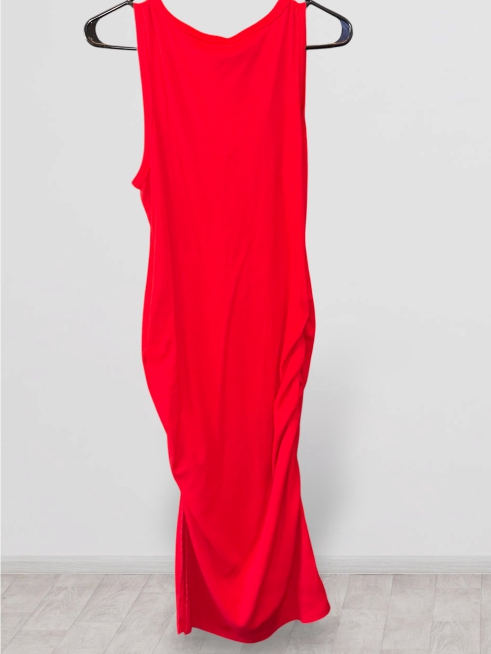 🌺A New Day Ribbed Side Scrunched Sleeveless V-Neck Maxi Dress - Picture 3 of 5